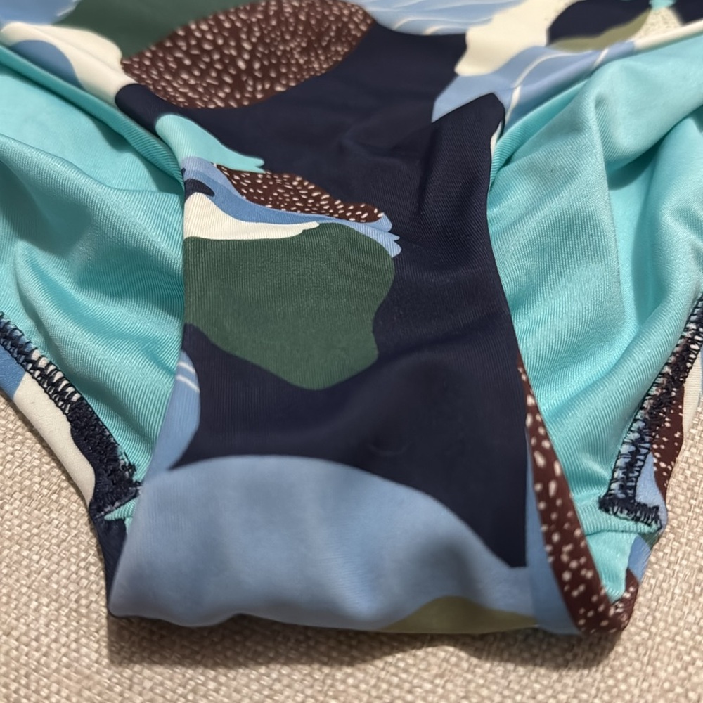 Athleta Palm Swim Top & Bottoms-34D/DD with M Bottoms-Moss Green/Blue Bottoms - Picture 4 of 16